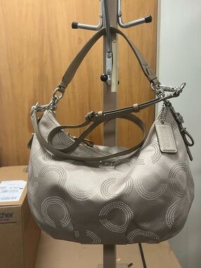 Authentic Coach Madison Hobo,  Hobo Bag Gray/Silver Op Art, wallet sold as set